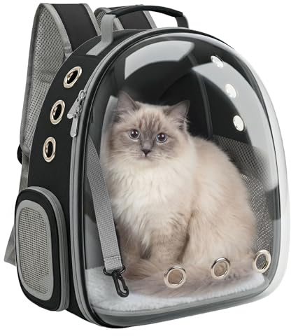 Vailge Cat Carrier Backpack with Space Capsule Window, Multiple Entry Pet Carrier with Padded Straps, Travel Carrier for Cats, Small Dogs and Small Pets like Ferrets, Birds & Hamsters (Black)