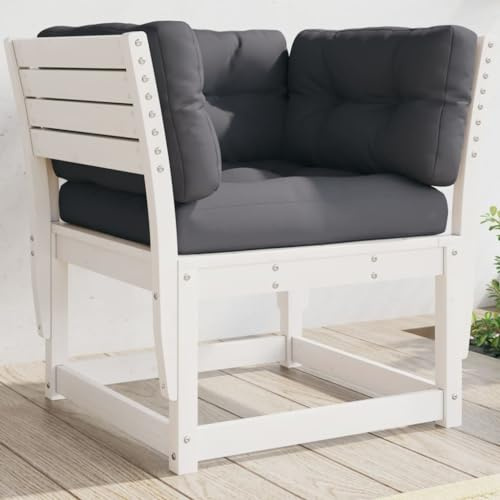 IBUQDDV Gartensofa mit Armlehnen und Kissen in Weiß aus Massivholz Kiefer für Garten Terrasse Outdoor Lounge Sitzgruppe Dieses weiße Gartensofa aus massivem Kiefernholz mit Armlehnen