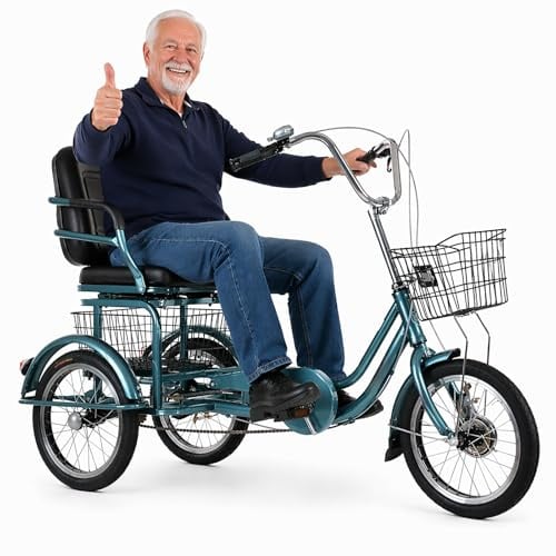 Trehjuling for Vuxna 3 Hjul Cykel for Seniorer Stabil Stadscykel med Varukorg Komfort Sate med Ryggstod for Aldre Foraldrar Shopping Picknick Trehjulig Cykel Vinrod Blue