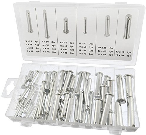 60pc Clevis Pin / Tillertine / Fork / Jaw Pin Assortment Set 5mm - 12mm AST48