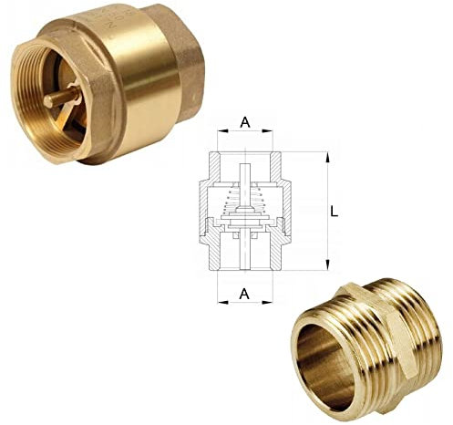 1 Rückschlagventil + Verbindungs Nippel Messing Innengewinde