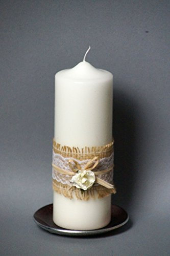Hochzeitskerze Vintage mit Spitze, 20 x 7 cm ; inkl. Beschriftung ! H-38