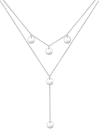 Elli Halskette Damen Y-Kette Geo Layer Kreis Plättchen in 925 Sterling Silber