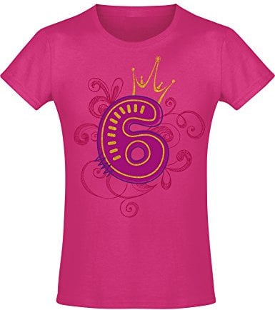 Baddery Geburtstagsgeschenk für Mädchen : 6 Jahre mit Krone - Geburtstagsshirt (Fuchsia 128)