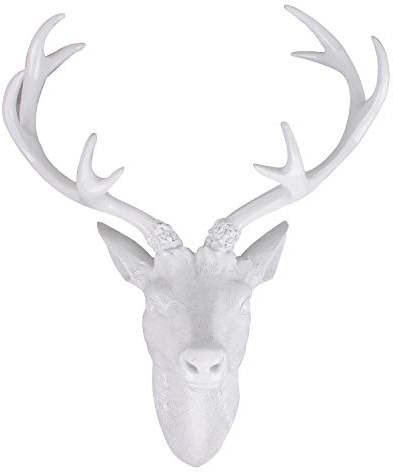 FineHome Tolles Hirschgeweih Geweih Hirschkopf 10-Ender Weiß Optik 20x12x30cm Skulptur Figur Wohndekoration
