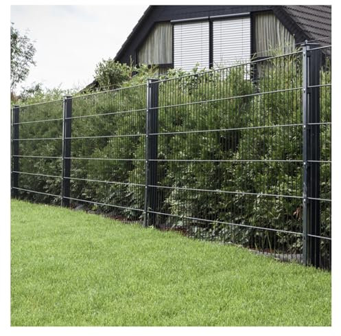 HORI® Doppelstabmattenzaun I Zaun Komplettset I verschiedene Längen und Höhen – wahlweise mit Abdeckschiene oder Klemmhalter Anthrazit,Grau RAL 7016 Höhe 143 cm Länge 10 m