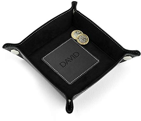 Personalised Black Luxury Valet, Father's Day Gift, Coin Tray, Bowl, Keys, Dish, Storage, Dad, Daddy, Gifts for Him, Watch, Rings, Jewellery, Spare Change, Foiled, Monogram, Name, Initials