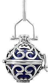 OUTLETISSIMO® Collar con colgante llamador de ángeles, bola mexicana, esfera azul, 2,6 cm, cadena 80 cm UN12, Zamak, Plata 1
