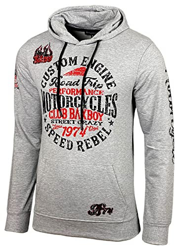 Baxboy Herren Pullover Hoodie Sweatjacke Longsleeve Sweatshirt Jacke Langarm Kapuzenpullover Hoody Sweater 2628, Farbe:Grau/Schwarz, Größe:S