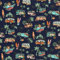 Textiles français Baumwollstoff | SURF Stoff - Orange, Türkis, Rosa, Grün & Weiß (Grundfarbe: Marineblau) | 100% Baumwolle | Stoffbreite: 160 cm (pro Laufmeter)*