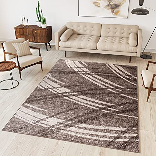 TAPISO Sari Teppich Kurzflor Dunkelbraun Creme Streifen 300 x 400 cm | Modern Design Meliert Verwischt Pflegeleicht Wohnzimmer Schlafzimmer OEKO-TEX