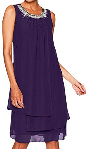 QUNLIANYI Robe de Mariee Grande Taille Femmes Robe en Mousseline de Soie Sequin Couleur Unie Dames D'Été Femmes Plus Size Sequin O-Cou Robe de Soirée sans Manches XXL Violet