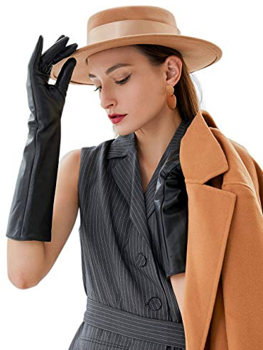 VIKIDEER Lange Handschuhe aus echtem Leder für Damen, voller Touchscreen, Winter, warm gefüttert, eleganter Typ