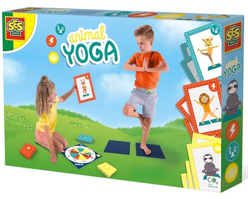 SES Creative | Animal Yoga für Kinder | Yoga-Spielset | 27 Karten mit von Tieren inspirierten Körperhaltungen | 2 Matten und Spielrad | Wellness- und Motorik-Aktivitäten | Zen-Geschenkidee ab 3 Jahren