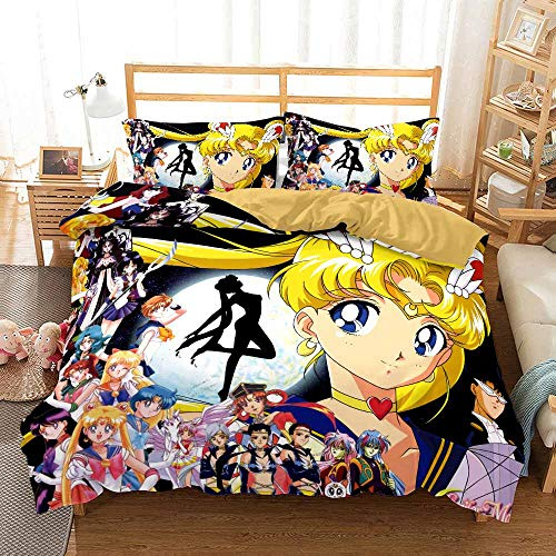 Pflegeleichtes Bettbezug-Set | Doppelbettgröße | Sailor Moon Bettwäsche (135x200cm,Rosa 03)