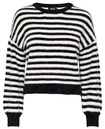 ONLY Onlpiumo L/S Jersey Knt Noos Suéter, Negro/Rayas: W. Egret, S para Mujer