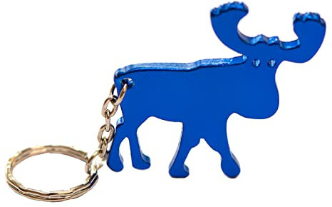 Schlüsselanhänger Flaschenöffner blau metallic Elch