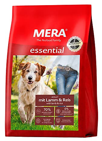 MERA Essential Lamm und Reis, Hundetrockenfutter ohne Weizen, 70 Prozent tierisches Protein, Hundefutter zur Unterstützung von Fell, Gelenken und Immunsystem, 3x1kg