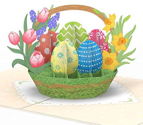 papercrush® Pop Up Karte Ostern „Osterkörbchen mit Ostereiern & Blumen“ - Besondere 3D Osterkarte für Geldgeschenk oder Gutschein für Kinder (Junge & Mädchen), Ostergeschenkkarte mit Umschlag für Frau