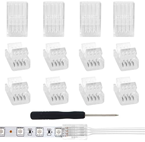 VIPMOON 12 Stück 4pin LED Strip Verbinder 10mm RGB Schnell Verbinder ohne Abisolieren, 4 Polig Streifen zu Draht LED Streifen Stecker, mit Schraubendreher für RGB 5050 2835 LED-Lichtstreifen