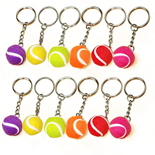 12 Stück Tennisball Schlüssel Anhänger, 6 Farben 2cm Tennisball Schlüsselanhänger Tasche Anhänger, Metall Schlüsselringe mit Tennis, für Tennisliebhaber, Partygeschenke