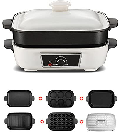 Commercial Professional 6 in 1 Multifuction Electric BBQ/Hot Pot/Takoyaki/Frying Pan/Dorayaki Machine, Korean Barbecue Grill, Non-Stick Coating Multi Plate Set,D