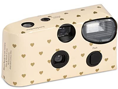 Weddingstar Disposable Camera with Flash - Ivory with Gold Hearts (10 PACK)