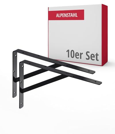 ALPENSTAHL Schwerlastwinkel [ATHENA] 10 Stück Regalwinkel I Tiefe 500 mm I Schwerlastkonsole Schwarz I Wandhalterung Regal Tragkraft 300 kg I Winkel Metall massiv | Metallwinkel 90 grad