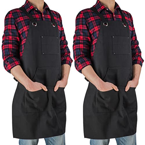 ETBOL 16 Oz Canvas Apron for Men - Black Heavy Duty Work Apron for Carpenters,Woodworkers,Blacksmith,BBQ,Workshop(2 Pack), Black(2pack), XL