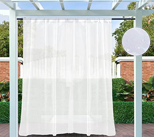 Clothink 2er Set Outdoor Vorhang Wetterfest Mit Stangendurchzug Transparent, Outdoorvorhänge Wasserdicht Outdoor Gardinen Sonnenschutz Sichtschutz für Balkon Pergola Terrasse Veranda (132x245cm, Weiß)