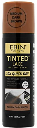 EBIN NEW YORK Tinted Lace Spray - 3.38oz/ 100ml, Medium Dark Brown | Fast Drying, Water Resistant, No Residue, Even Application, Skin-Matching Tone, Natural Look