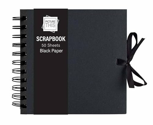 Sixstore Kraftpapier, klein, mittel, groß, quadratisch, hochwertiges Kraftpapier, Scrapbook mit Band (schwarz, mittelgroß, 20 cm x 20 cm, 50 Blatt)