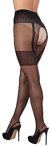 BANANALU gemusterte Ouvert Strumpfhose mit offenem Schritt 20 Den Intimo Noir 20 Nero S