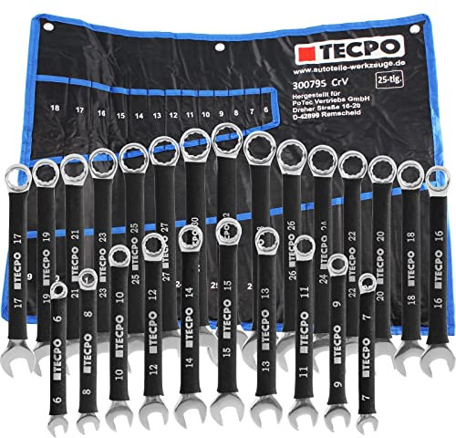 TECPO Maul-Ringschlüssel Satz 6-32 mm Rutschfest 25 Teile Ring Maulschlüssel Set