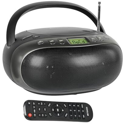 Retekess TR634 Tragbarer CD Player,Boombox mit Bluetooth Radio,UKW Radio,Fernbedienung,Stereo-Lautsprecher,MP3,AUX,USB,Abschalten,für Ältere Menschen (Schwarz)