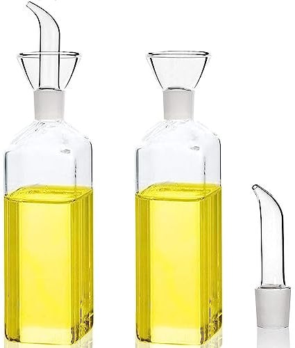 Bugcat Dosatore Olio e Aceto 500ml, Vetro Trasparente Bottiglia Oliera antigoccia con beccuccio per cucina e barbecue,Ideale Anche per Oli aromatizzati e speziati,Facile da Pulire(2 pezzi)