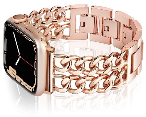 Vamyzji Compatible with Apple Watch Strap 42mm(Series 10) 41mm 40mm 38mm, Metal for Apple Watch Serie 10 9 8 7 6 5 4 3 2 1 iWatch SE, Fashion Chain Link iWatch Strap for Women Men
