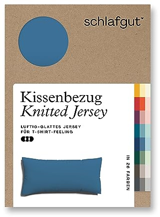 schlafgut Knitted Jersey Kissenbezug 40 x 80 cm Blue Mid Uni weicher Premium Kopfkissenbezug einzeln, faltenfrei mit Elasthan