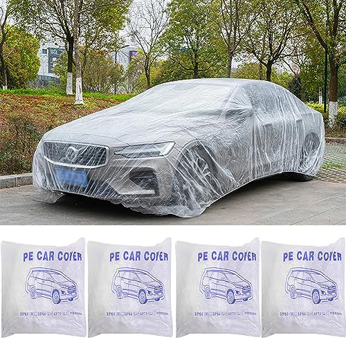 4 Stück Einweg-Autoabdeckung Mit Gummiband Klarer Kunststoff Einweg Universelle Autoabdeckungen Regen Staub Garage Kunststoff Abdeckung Wasserdicht Zwischenlagerung Autoplanen