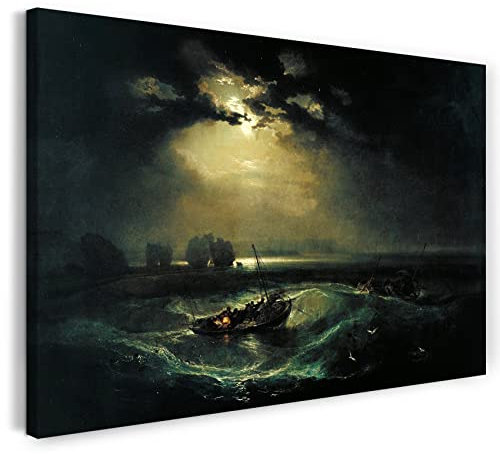 Leinwandbild (30x20cm) William Turner: Fischer auf See, Leinwand auf Keilrahmen gespannt und fertig zum Aufhängen, hochwertiger Kunstdruck aus deutscher Produktion