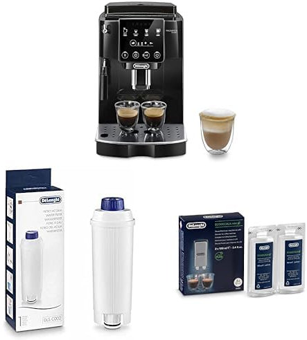 De'Longhi KIT Magnifica Start Machine a Café Grain ECAM220.20.B Cartouche Filtrante DLSC002, Filtre a Eau Machine a Café EcoDecalk Mini DLSC200, Anticalcaire 2 x 100 ml