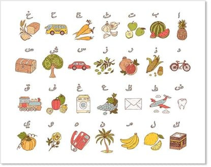Bunte Arabische Buchstaben Alphabet Kinder Poster Kinderzimmer Wandkunst Leinwand Malerei Drucke Bilder Kinder Schlafzimmer Inneneinrichtung 60X90Cm Kein Rahmen