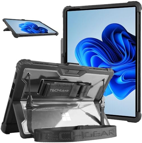TECHGEAR DuraTUFF - Funda para Microsoft Surface Pro 8 (compatible con teclado distintivo), resistente y resistente, a prueba de golpes, con correa de mano, correa para el hombro, funda de soporte y