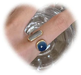 W WEILIRIAN Vintage Blauer Emaille Ring für Mädchen Blauer Knuckle Ring Minimal Stapelring Boho Finger Ring Emaille Offener Ring Einstellbarer Ring Schmuck für Frauen Geschenke