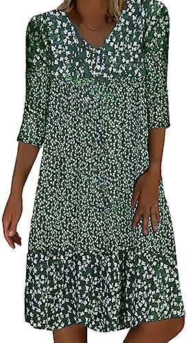 WVONIF Robe été Femme Mi Longue Cache Coeur Chic Pas Cher Midi Mode Mi Longue Robe Ete Manche Courte Décontractée Midi Robes Lâche Ample Sexy Dress Rétro Bohème Jupe Robe Longue Femme Chic et Elegant