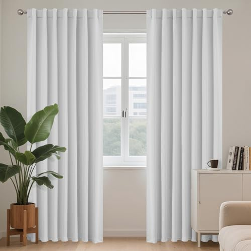 Joydeco Gardinen Blickdichte Vorhänge mit Schlaufen Verdeckten Grauweiß | 2er Set,H210 x B132 cm,Verdunklungsvorhänge für Schlafzimmer und Wohnzimmer,Hitzeschutz Thermovorhang,UV-schutz