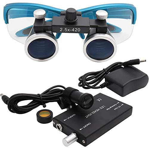 HAODING 3,5X Lupenbrille Mit Licht Chirurgie Dental Binokularlupen, Beleuchtete Kopflupe, Lupe Lupenbrille Für Enges Arbeiten Mit Praktischer Tragetasche Handy(Color:Blau)