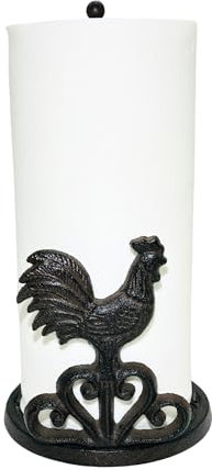 Decoronix Rustic Elegance Cast Iron Rooster Paper Towel Holder - Freestanding 12 Kitchen Accessory with Farmhouse Charm - Perfect for Adding a Touch of Country Style to Your Kitchen Decor