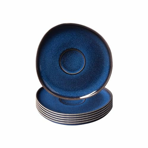 Villeroy & Boch like. by Lave Bleu Kaffeeuntertassen 6er Set, 15 cm, Untertassen mit einzigartiger Glasur, Steingut, Blau