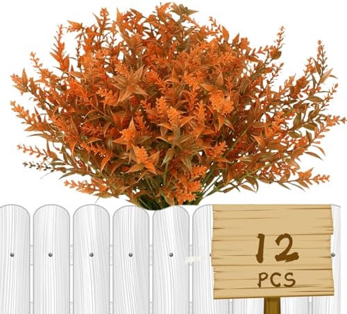 HBell Lot de 12 fleurs d'automne artificielles qui ne se décolorent pas - Pour intérieur et extérieur - Pour Thanksgiving, Halloween, Noël, fête de mariage, décoration de la maison et du jardin